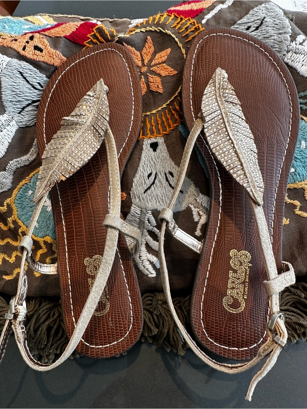 Carlos by Carlos Santana Brown Sandals with Gold Leaf Accents
